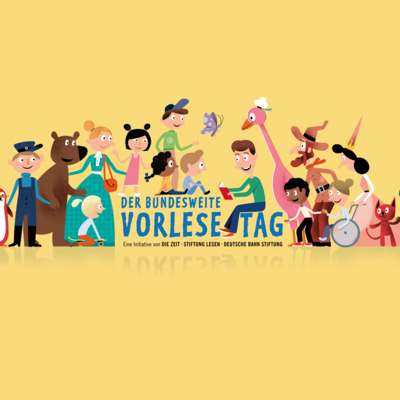 Plakat zum bundesweiten Vorlesetag mit gezeichneten Figuren